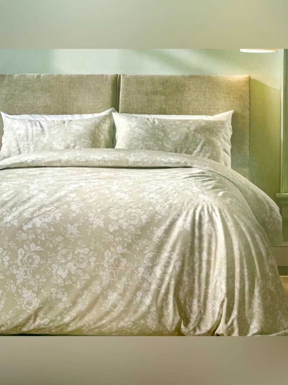 CABBAGES & ROSES Paris Rose Linen Duvet Cover Set Taupe Beige QUEEN